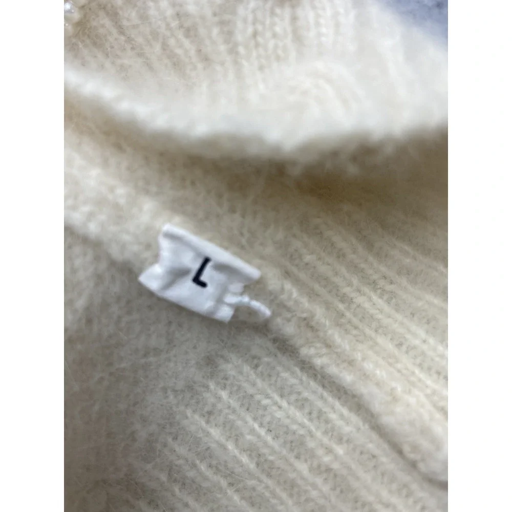Vintage Marisa Christina Sweater Tunic Womens L White Beaded Pearl 80s